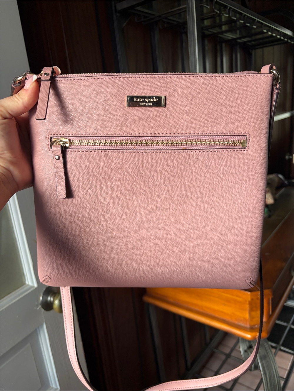 kate spade Pink Saffiano Crossbody Bag with Gold Hardware